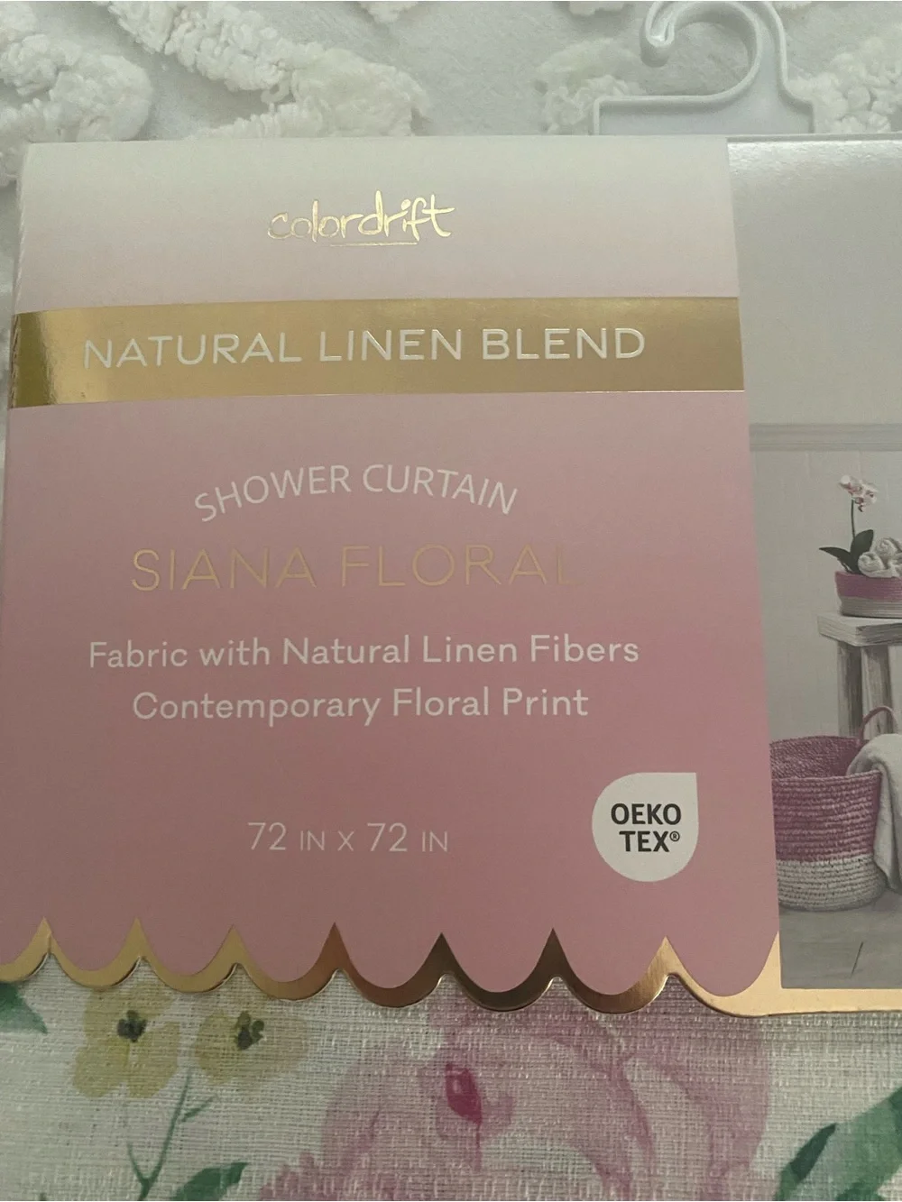 Natural Linen Blend Floral Shower Curtain - ColorDrift, Pink Floral.